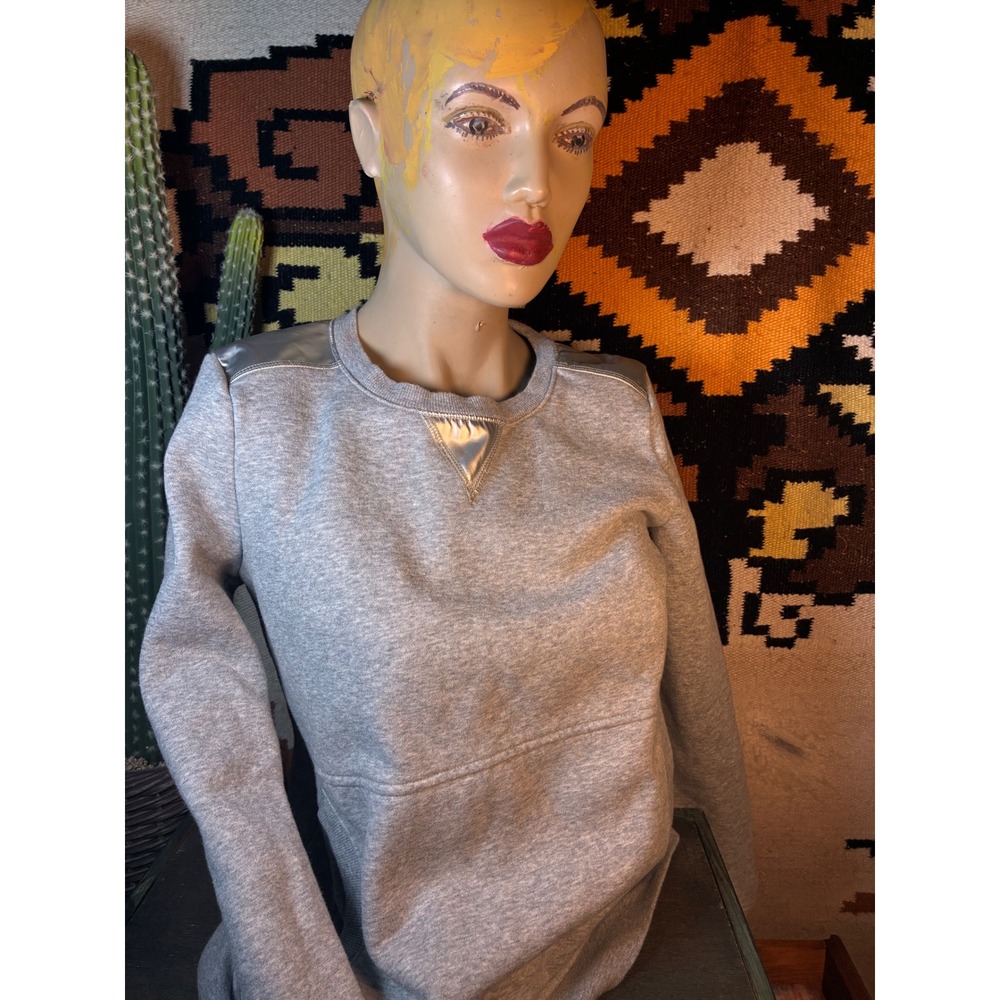 T by Talbots Sweatshirt Womens Petite P Gray Excellent Metallic Silver Trim